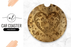Golden Round Car Coaster Png Design With Heart And Floral Product Image 1