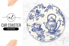 Blue Floral Teapot Cup Bird Round Png Product Image 1