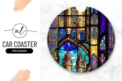 Stained Glass Castle Round Car Coaster Png Product Image 1