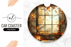 Autumn Window Scene Round Car Coaster Png Product Image 1