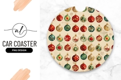 Christmas Baubles Pattern Round Car Coaster Png Product Image 1