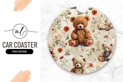 Teddy Bears And Floral Round Car Coaster Product Image 1