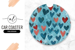 Blue Round Car Coaster With Hearts Design Product Image 1