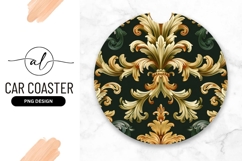 Elegant Gold Floral Damask Round Car Coaster Product Image 1