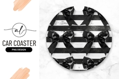 Black Bows On Striped Background Round Car Coaster Product Image 1