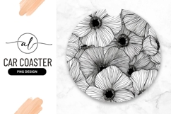 Black And White Flowers Round Car Coaster Product Image 1