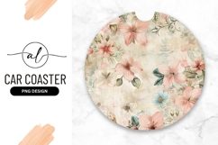 Vintage Floral Pattern Round Car Coaster Png Product Image 1