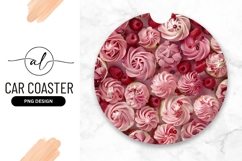 Pink Cupcakes And Raspberries Round Car Coaster Product Image 1