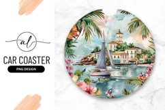 Tropical Island Sailing Boat Round Car Coaster Png Product Image 1