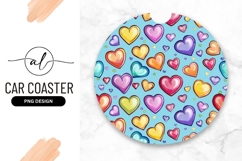 Colorful Hearts Pattern Round Car Coaster Png Product Image 1