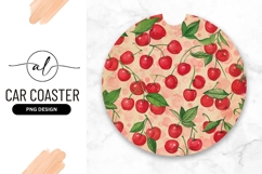 Cherries Pattern Illustration For Round Car Coaster Product Image 1