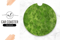 Green Hearts Pattern Round Car Coaster Png Product Image 1