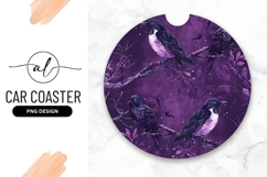 Purple Birds Night Scene Round Car Coaster Product Image 1
