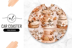Elegant Cakes And Floral Arrangements Round Car Coaster Product Image 1