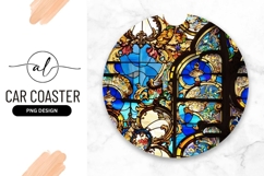 Ornate Stained Glass Round Car Coaster Png Product Image 1