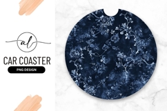 Navy Floral Round Car Coaster Png Product Image 1