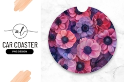 Colorful Anemone Flower Cluster Round Car Coaster Png Product Image 1