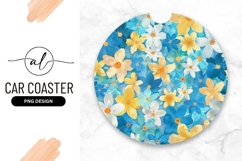 Blue Yellow Floral Round Car Coaster Png Product Image 1