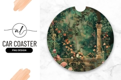 Floral Garden With Roman Column Round Car Coaster Product Image 1