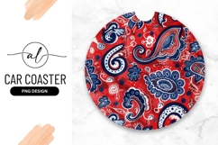 Red Blue Paisley Round Car Coaster Png Product Image 1