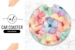 Pastel Hibiscus Flowers Round Car Coaster Png Product Image 1