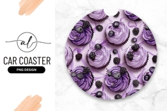 Purple Cupcakes With Berries Round Car Coaster Png Product Image 1