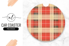 Red And Beige Plaid Round Car Coaster Png Product Image 1