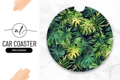 Tropical Leaves Pattern Round Car Coaster Png Product Image 1