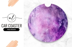 Purple Watercolor Woman Silhouette Round Car Coaster Product Image 1