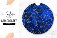 Blue Gold Birds Botanical Round Car Coaster Product Image 1