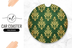 Green Gold Damask Round Car Coaster Png Product Image 1