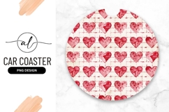 Watercolor Hearts Pattern Round Car Coaster Png Product Image 1