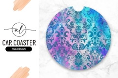 Colorful Damask Pattern Round Car Coaster Png Product Image 1
