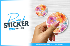 Watercolor floral design round sticker png Product Image 1