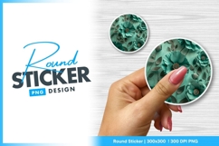 Teal Paper Flowers and Leaves on a Green Round Sticker Png Product Image 1