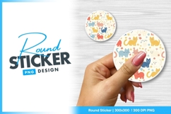 Colorful Cartoon Cats and Flowers Pattern on Round Sticker Product Image 1