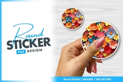 Colorful Paper Flowers in a Round Sticker Png Product Image 1