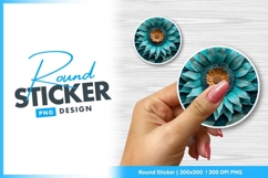 Teal and Orange Floral Sculpture Round Sticker Png Product Image 1