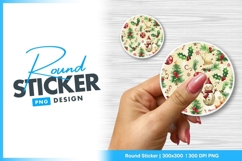 Festive Christmas Pattern with Snowman Trees Round Sticker Product Image 1