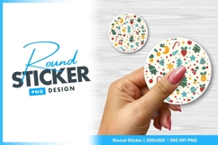 Festive Christmas Pattern with Trees Stars Round Sticker Png Product Image 1