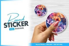 Watercolor floral circle round sticker png Product Image 1