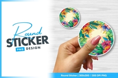 Tropical hibiscus flowers round floral frame round sticker Product Image 1