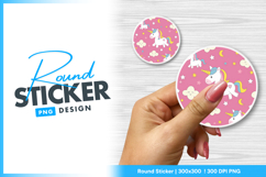 Cute unicorns and clouds pattern round sticker png Product Image 1