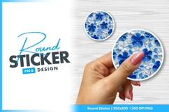 Blue and white paper flowers decorative round sticker Product Image 1