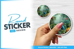 Tropical parrot illustration with lush foliage round sticker Product Image 1