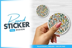 Colorful doodles of flowers round sticker png Product Image 1