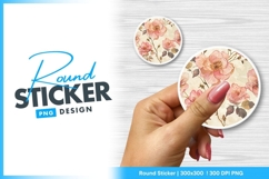 Pink floral watercolor flower circle round sticker png Product Image 1