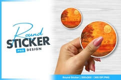 Autumnal landscape with moon and birds round sticker png Product Image 1