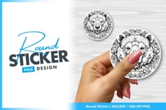 Bear head surrounded by floral circle round sticker png Product Image 1