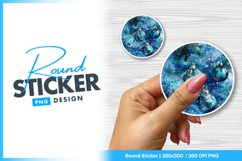 Christmas ornaments on snowy blue round sticker Product Image 1